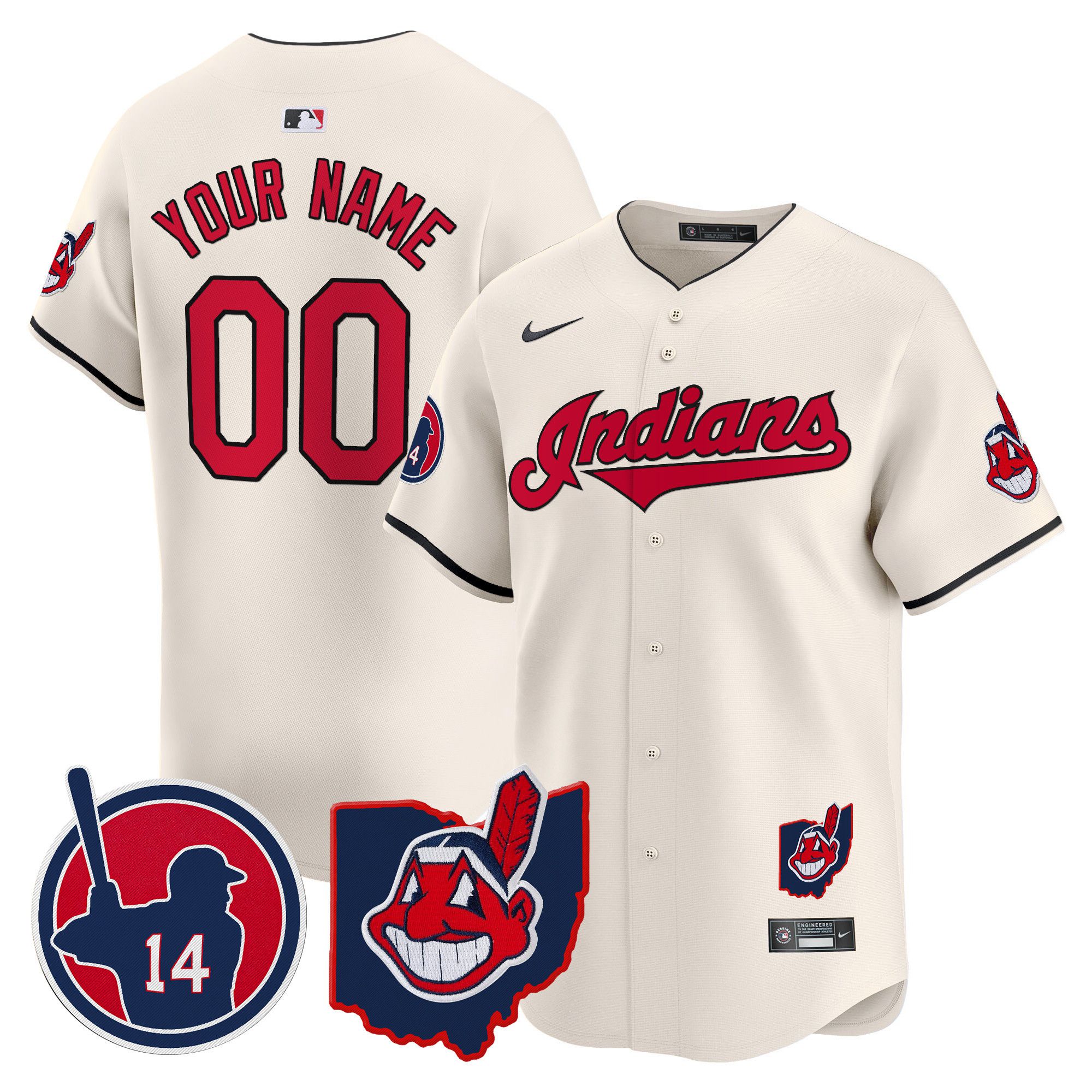 Men Cleveland Indians Cream Nike 2025 Patch Vapor Premier Limited Custom MLB Jersey-0